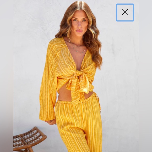 VICI tatianna yellow wide leg, high waist relax fit lined pants NEW RE $68. - Picture 2 of 15